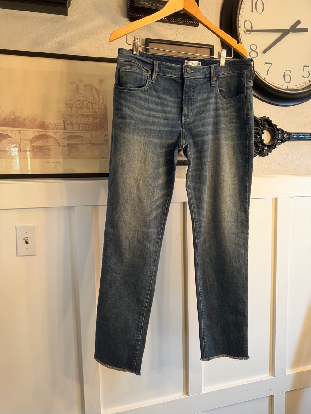 Wombs Distress Washed Jeans - Classic Straight Fit with Frayed Bottoms k428
